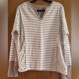 Striped and Leopard Print Long Sleeve Top